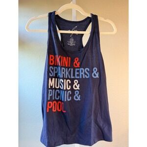 Alya Navy Blue Tank Top Women's Size S‎ Bikini Sparklers Music Picnic Pool